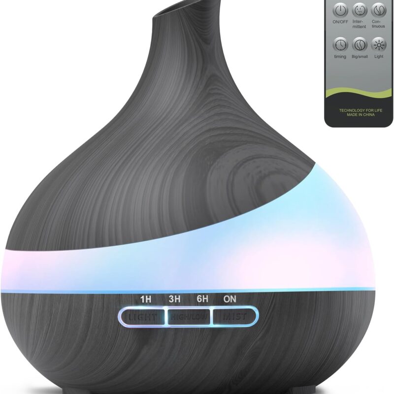 500ML Essential Oil Diffuser with remote control, 14 LED colors, and humidifier function – aromatherapy sale.