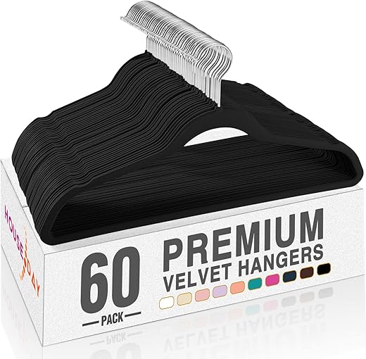 60 Pack Black Velvet Non Slip Hangers