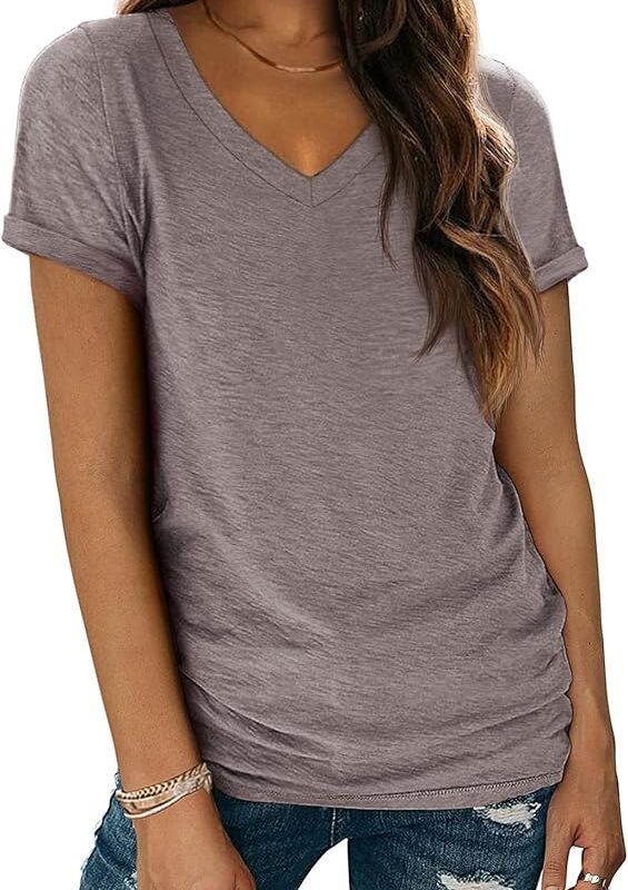 ATHMILE Women’s Short Sleeve V-Neck T-Shirt – Lightweight Summer Casual Top, Now 73% Off