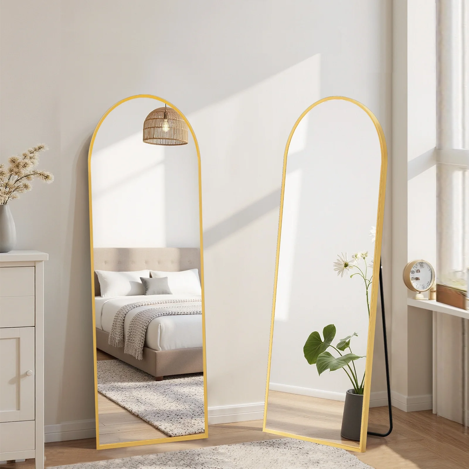 Blorly Arched Full Length Mirror 59"x16" – Gold Frame Full Body Standing, Hanging, or Leaning Wall Mirror
