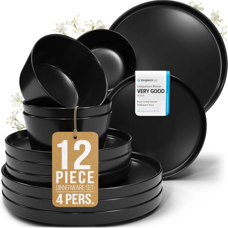 Ceramic Dinnerware Set – 47% Off Matte Black 12-Piece