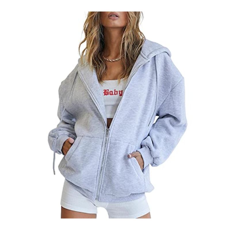 EFAN Women's Oversized Zip-Up Fleece Hoodie - Grey M,