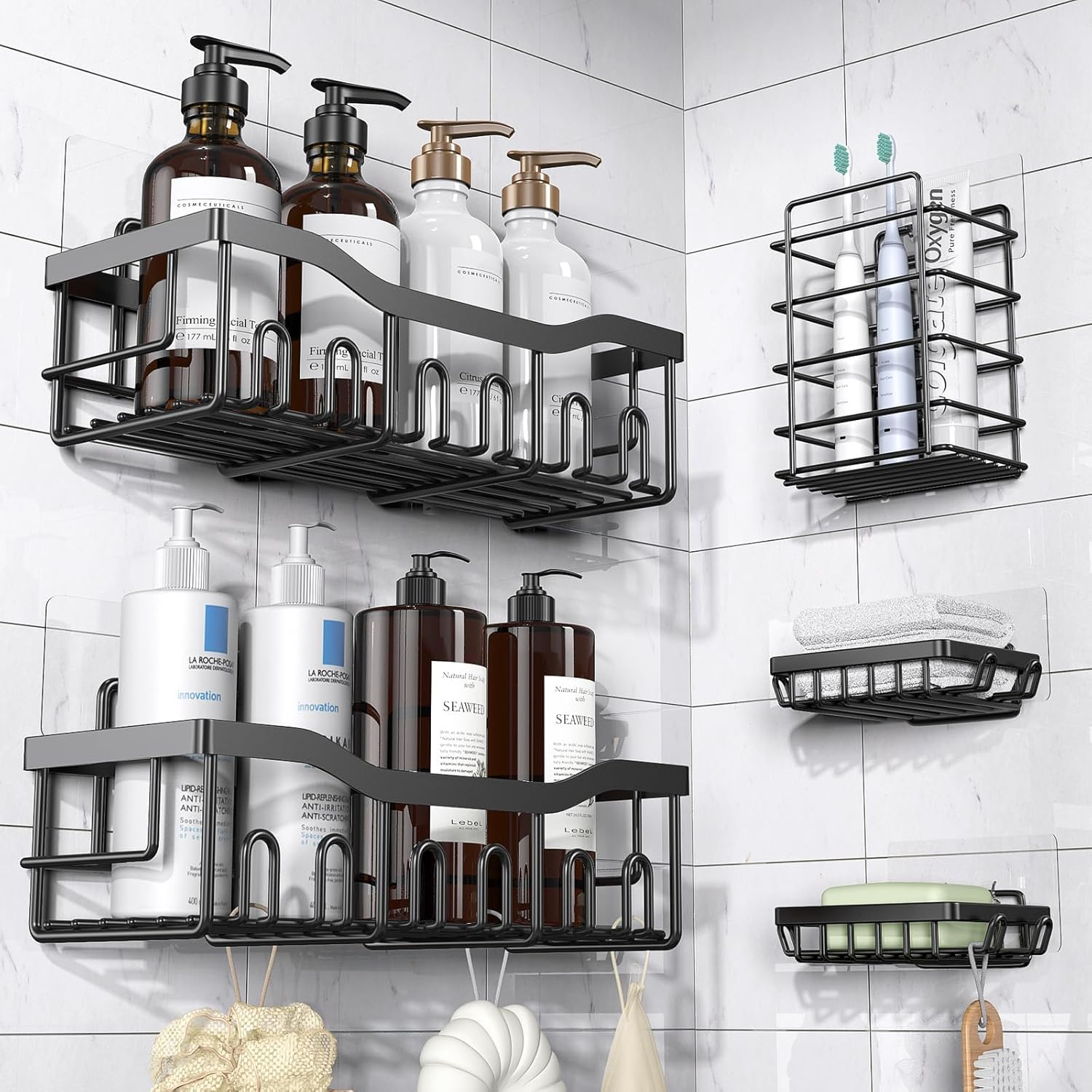 EUDELE 5-Pack Adhesive Shower Caddy – Rustproof Stainless Steel Bathroom Organizer with No-Drill Installation, Now 55% Off