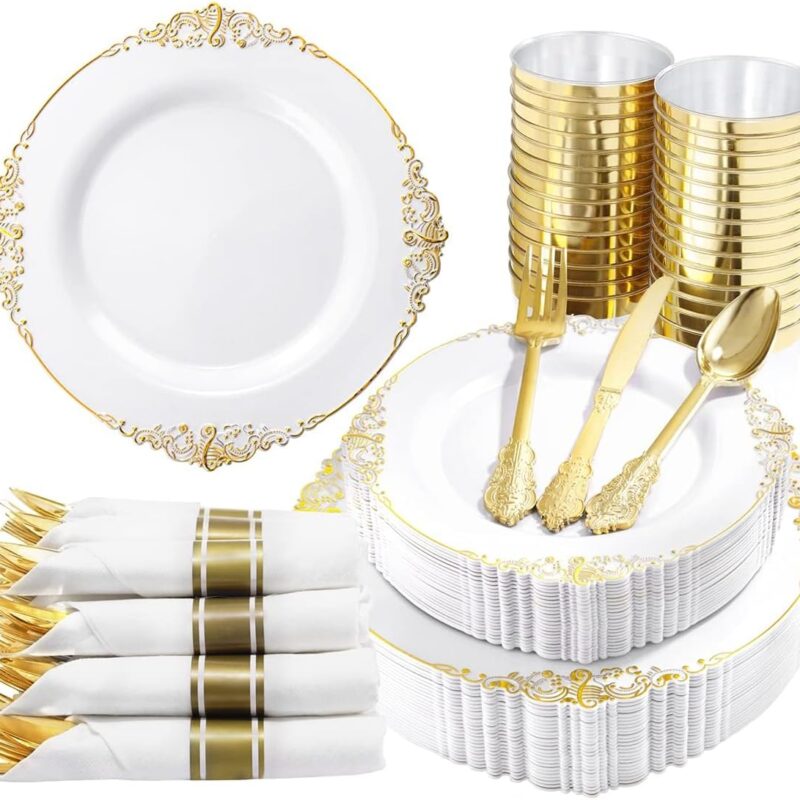 Gold Plastic Dinnerware Set
