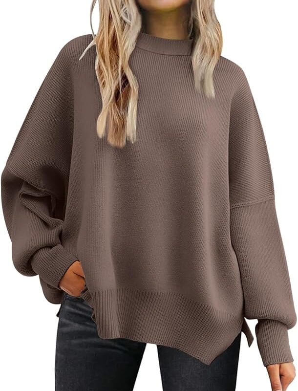 LILLUSORY Women’s Oversized Batwing Sweater – soft knit fall pullover with side slit – 50% off limited-time deal.