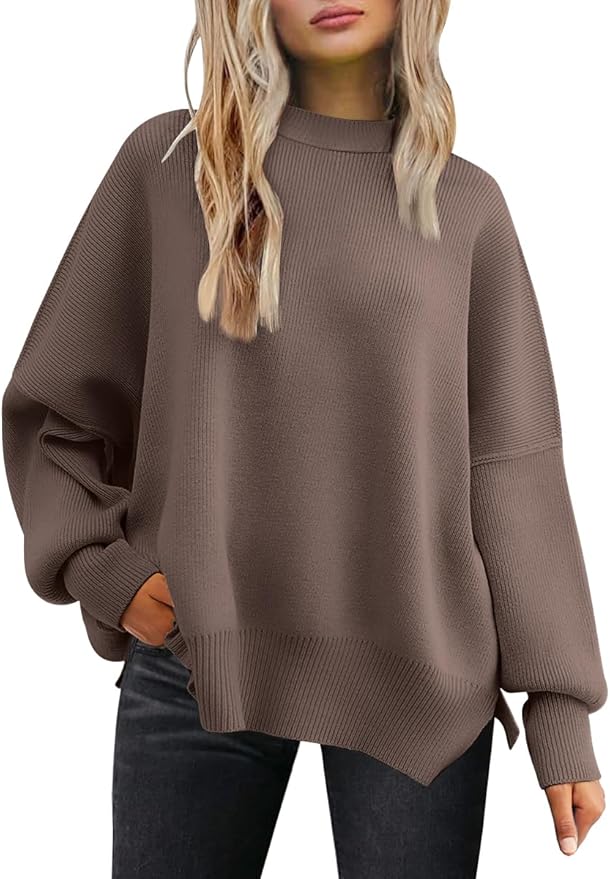 LILLUSORY Women’s Oversized Batwing Sweater – soft knit fall pullover with side slit – 50% off limited-time deal.