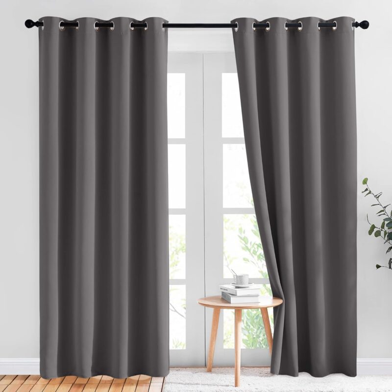 NICETOWN Gray Blackout Curtains – 2 Panels, 84" Long Thermal Insulated Grommet Drapes for Bedroom & Living Room, Now 47% Off