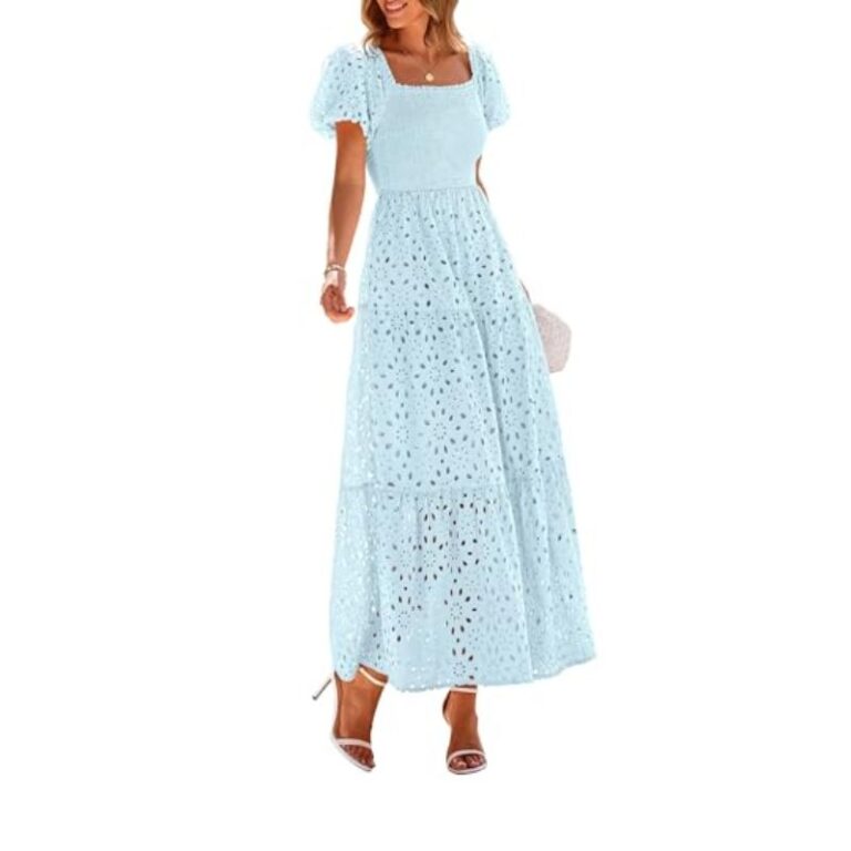 PRETTYGARDEN Light Blue Puff Sleeve Maxi Dress
