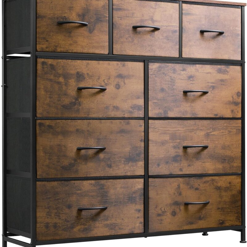 WLIVE 9 Drawer Dresser – Tall Fabric Storage Tower with Steel Frame and Wood Top for Bedroom, Closet, or Hallway