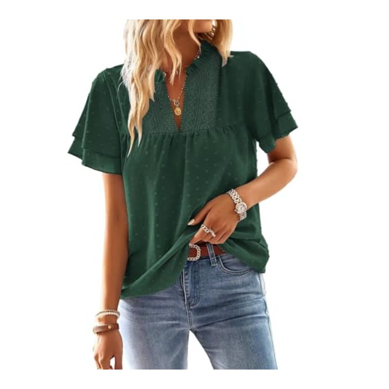 Falechay Crochet Lace V Neck Blouse