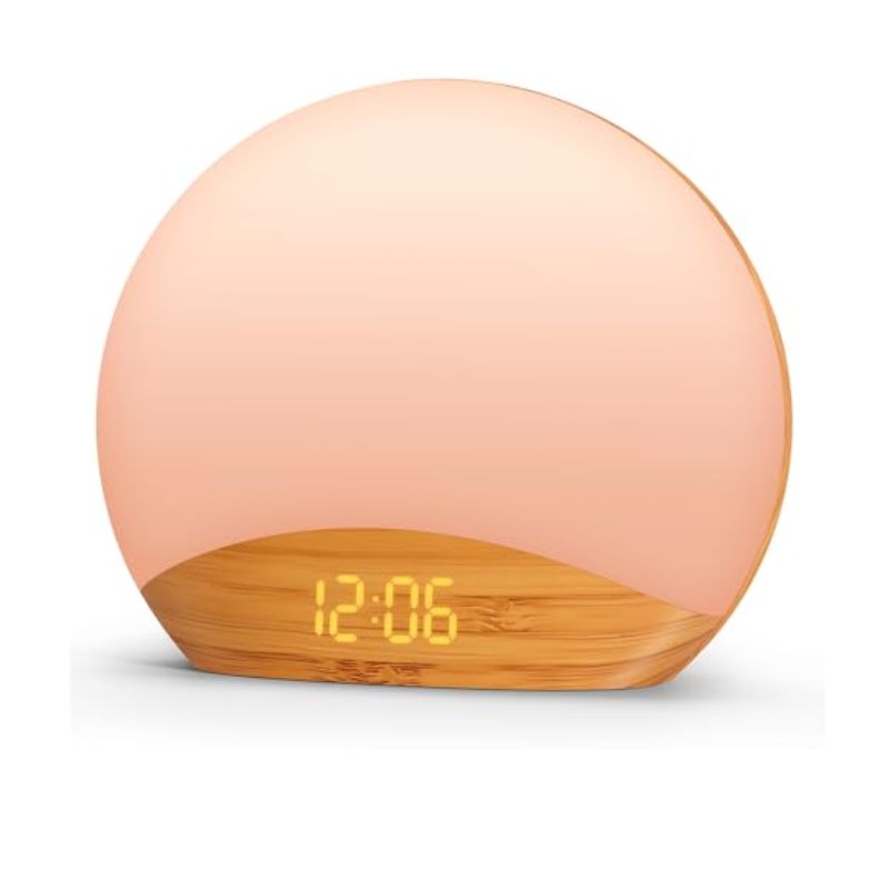 Wood Grain Sunrise Alarm Clock & 26 White Noise Sounds,