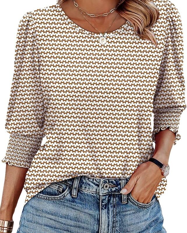 XIEERDUO dressy casual blouse with 3/4 sleeves and smocked cuffs – women’s workwear top