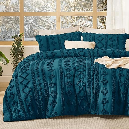 Bedsure Teal Boho Comforter Set Queen