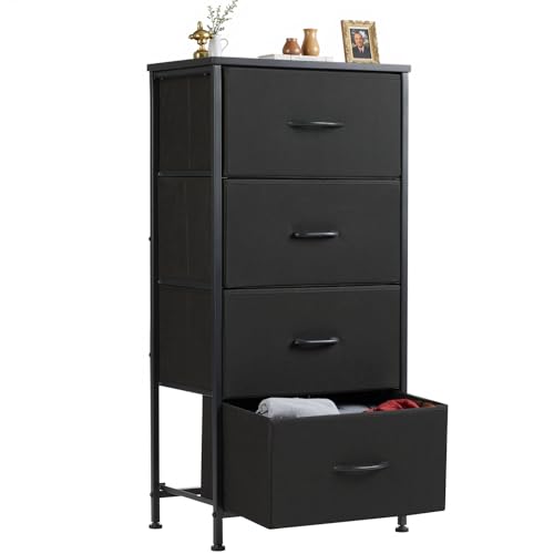 Black Nightstand with 4 Fabric Drawers