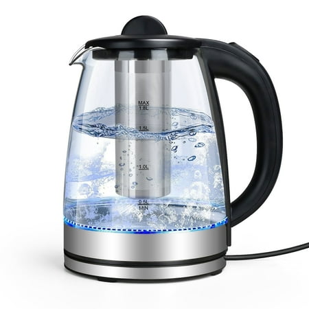 TINANA Electric Kettle with Stainless Steel Removable Infuser: 2L Borosilicate Glass Electric Tea Kettle , 1500W Boiling Water Pot, Auto Shut Off, Boil-Dry Protection