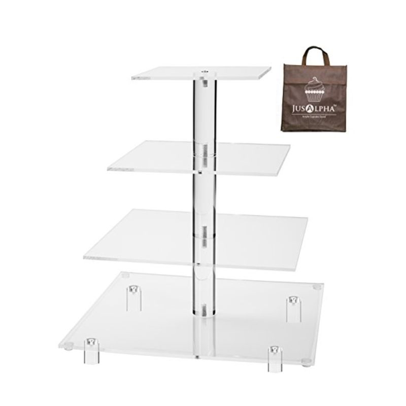 4-Tier Square Acrylic Cupcake Stand - Large, Jusalpha