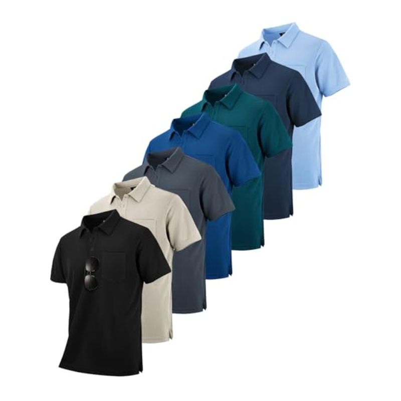 7-Pack Men's Short-Sleeve Moisture-Wicking Polo with Pocket