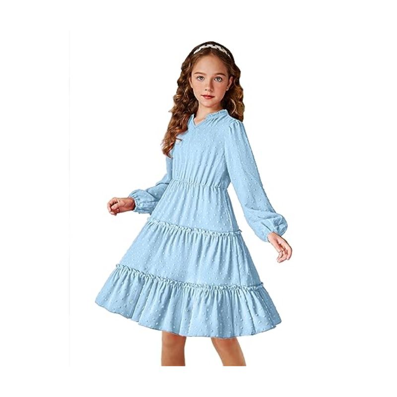 Arshiner Girls Ruffle V Neck Dress