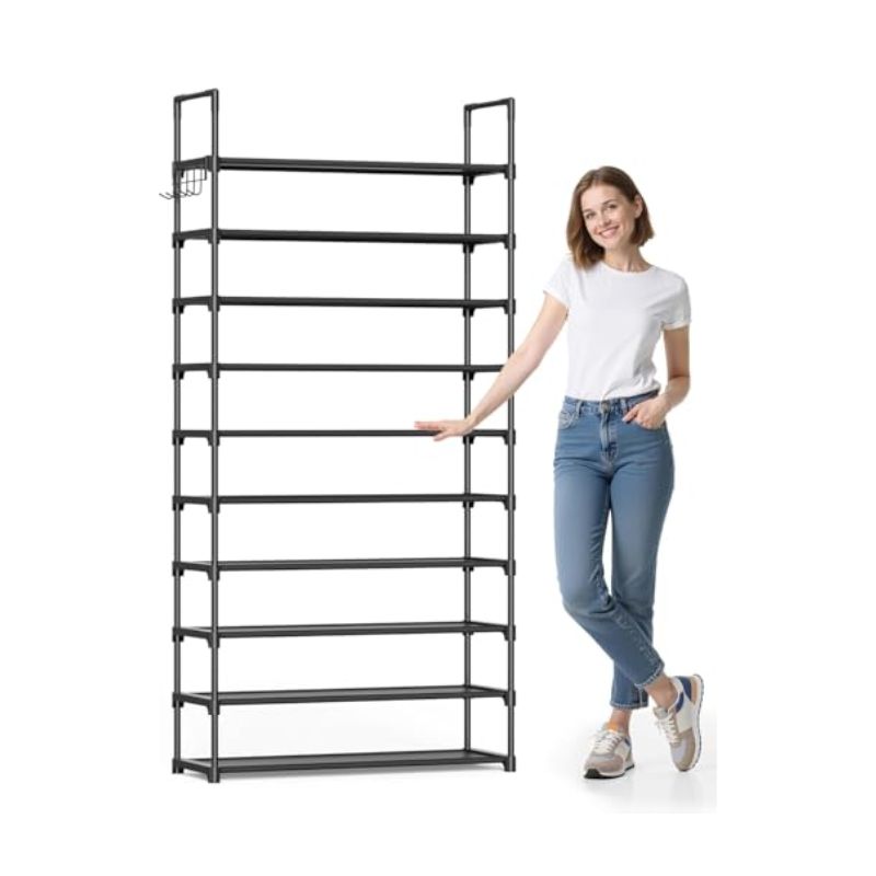Kitsure 10-Tier Space-Saving Shoe Organizer with Hooks