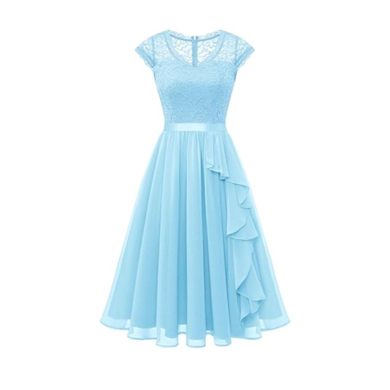 Light Blue Floral Bridesmaid Dress for Teens