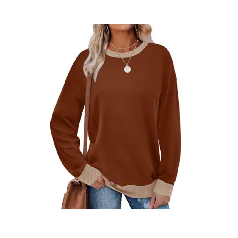 Saloogoe Womens Caramel Long Sleeve Crewneck Sweatshirt M,
