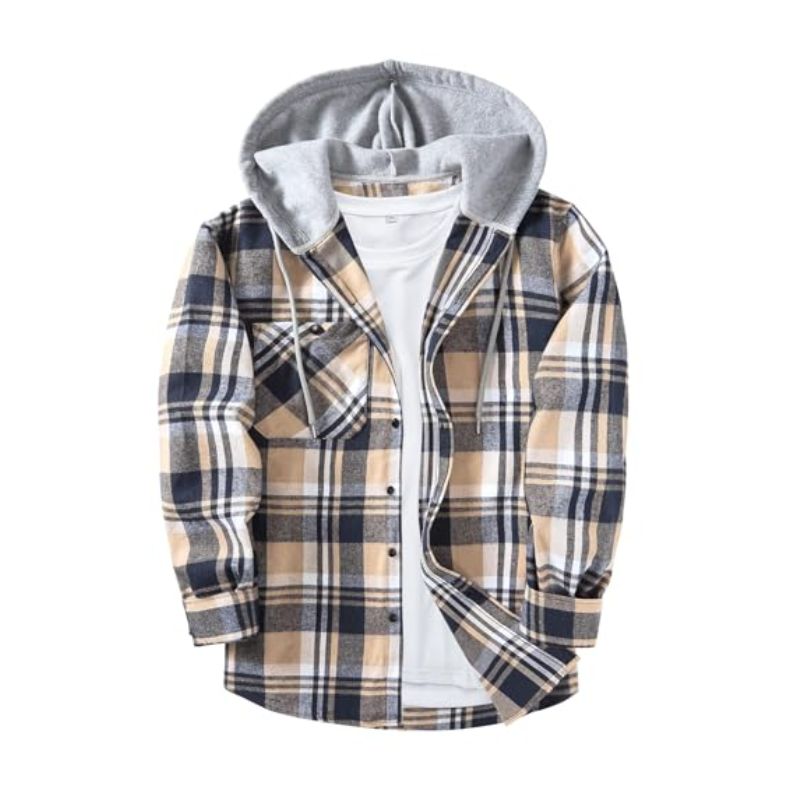 ZITY Men's Casual Flannel Hoodie Shirt