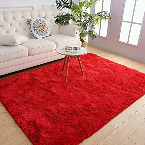 Chicrug Red Plush Area Rug 5x8