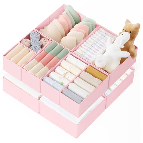 Criusia Drawer Organizer Clothes, 10 Pack Dresser Organizer for Baby Clothes, Underwear, Sock- Foldable Closet Organization and Storage Dividers Bins for Nursery, Bedroom (Pink)