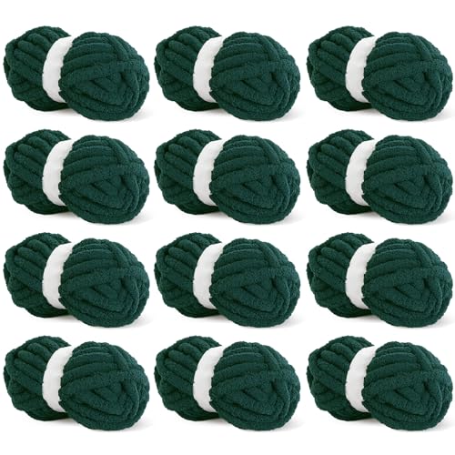 Dark Green Chunky Chenille Yarn 12 Pack