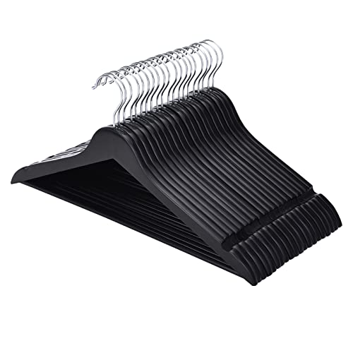 FairyHaus Wooden Hangers 30 Pack, Slim Wood Hangers with 360° Swivel Hook and Notches, Smooth Finish Coat Hangers with Pants Bar, Lightweight Black Wooden Clothes Hanger for Suits