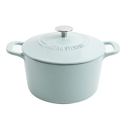 MARTHA STEWART Gatwick 7 QT Enamel Cast Iron Dutch Oven Pot with Lid, Martha Blue