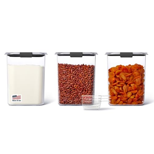 Rubbermaid Brilliance BPA-Free Food Storage Containers with Lids Airtight Kitchen and Pantry Organization Set Includes 3 Containers and Scoops Clear 16 cups