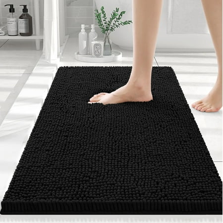 Smiry Luxury Chenille Bathroom Rugs, Extra Soft and Absorbent Bath Mat, Black, 20"x30"