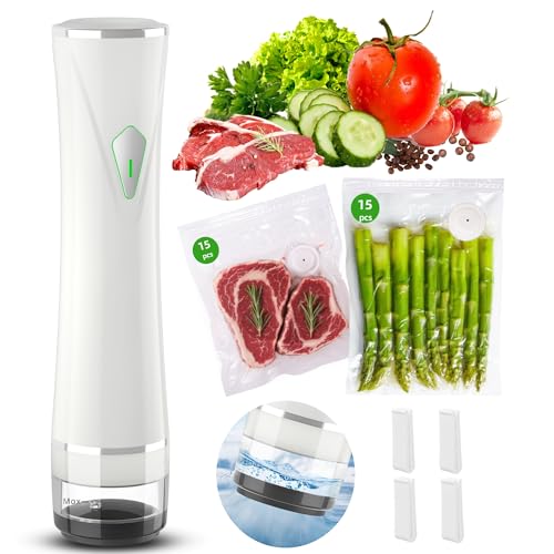 Vacuum Sealer Set (Vacuum Sealer Machine + 30 Reusable Vacuum Bags) Handheld Vacuum Sealer for Food, Portable Vacuum Sealer Machine with Auto-Stop & Detachable Filter, 5X Freshness Lock