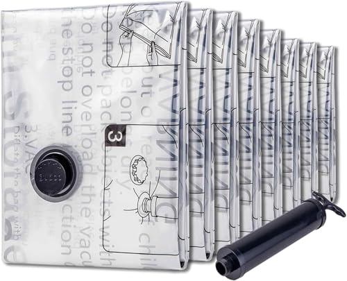 Vacuum Storage Bags 8 Small, Space Saver Bags with Travel Hand Pump, Compression Airtight Sealer Bags for Clothes, Bedding, Pillows, Comforters, Blankets