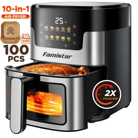 Air Fryer, 7.5QT Air Fryer Oven Oilless Cooker, 10-in-1 Hot Air Fryers with Digital LED Touch Screen, 10 Preset Cookings, Dishwasher-Safe Basket, Including Air Fryer Paper Liners 100PCS
