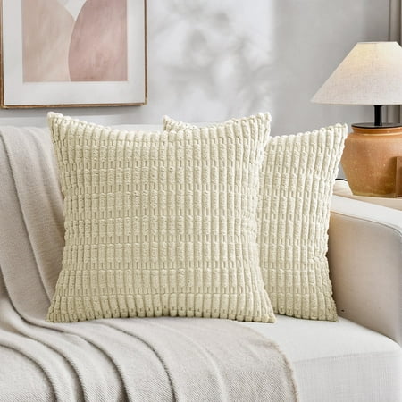 Set of 2 Ivory Throw Pillow Covers