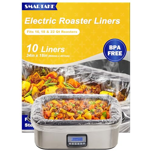 SMARTAKE Electric Roaster Liners, 10 Count Disposable Roaster Liners, Fits 16, 18, 22 Quart Roasters, Roaster Pan Oven Liners Plastic Cooking Bags for Instant Cleanup, 18 x 34 Inch