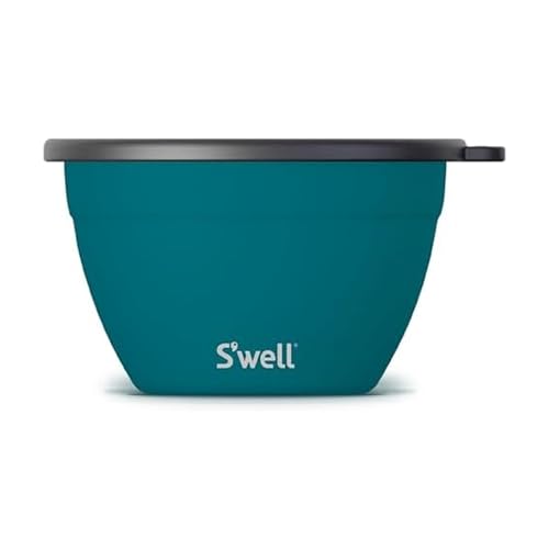 S'well Stainless Steel Salad Bowl Kit 64oz, Peacock Blue, Comes with 2oz Mini Canister and Removable Tray for Organization, Leakproof, Easy to Clean, Dishwasher Safe