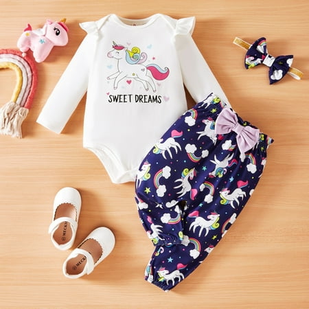Unicorn Print Baby Girl Outfit Set