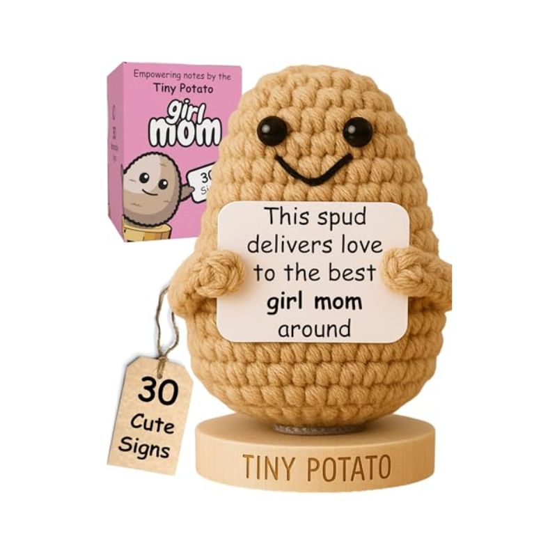 Girl Mom Gift - Positive Crochet Potato with 30 Funny Affirmation Cards for Girl Moms - New Mom Postpartum Gifts after Birth | Cute Christmas Stocking Stuffers for 1st Time Mothers of Daughters