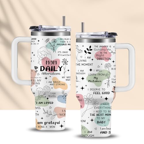 CGMIBAS New Mom Gifts for Women, Mama, Wife - Birthday Mothers Day New Moms Daily Affirmations Cup Tumbler with Handle 40oz Girls Boys Moms Pregnancy Gifts for Expecting Mom, Mommy to Be Coffee Mugs