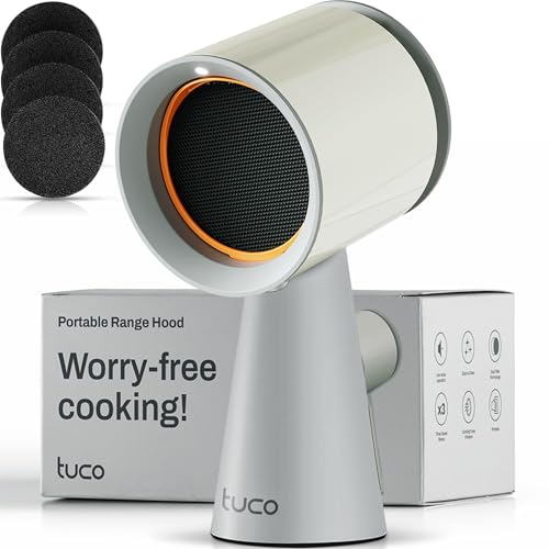 TUCO Portable Range Hood, Desktop Kitchen Exhaust Fan with 3 Speeds, Triple Filter Polymer, Aluminum & Carbon, Low Noise, Oil Collection Cup, Smoke Air Purifier for Indoor BBQ (Grey)
